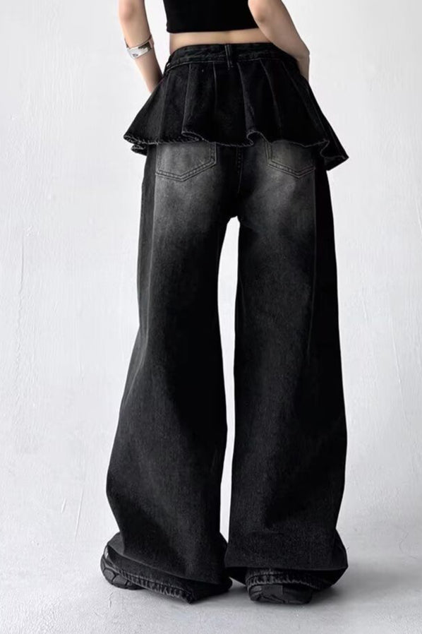 Peplum Overlay Wide Leg Pants