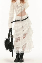 Y2K Retro Lace Tiered Ruffle Mini Skirt