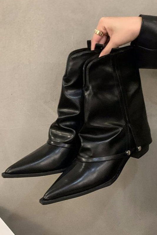 Pointed Toe Folded Shaft Boots