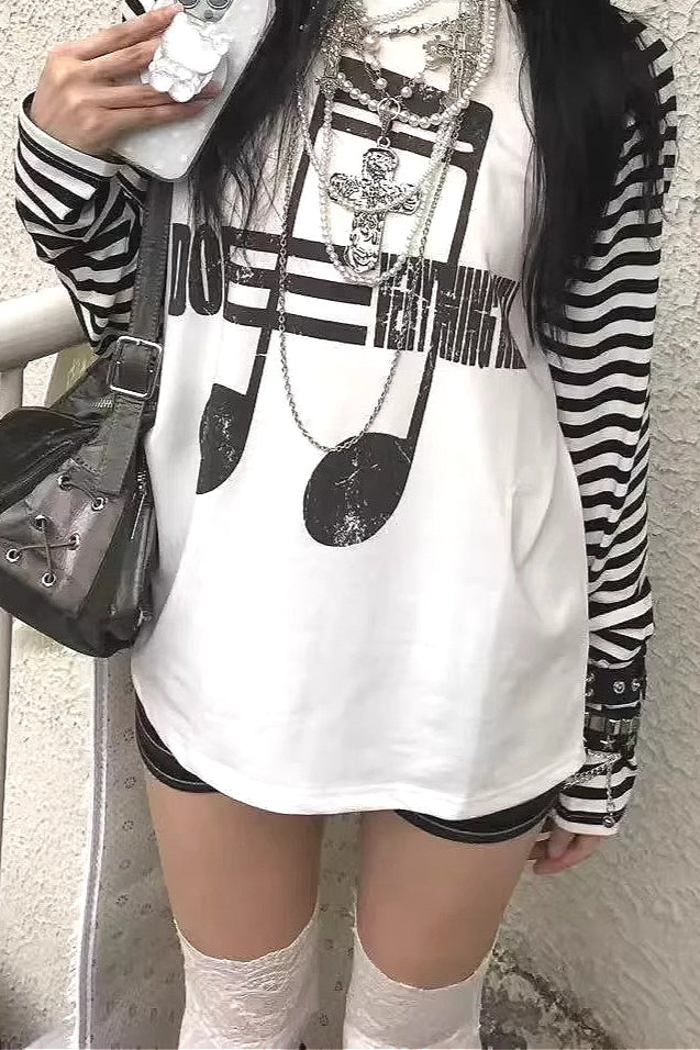 Street Note Letter Print Striped T-shirt