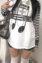 Street Note Letter Print Striped T-shirt