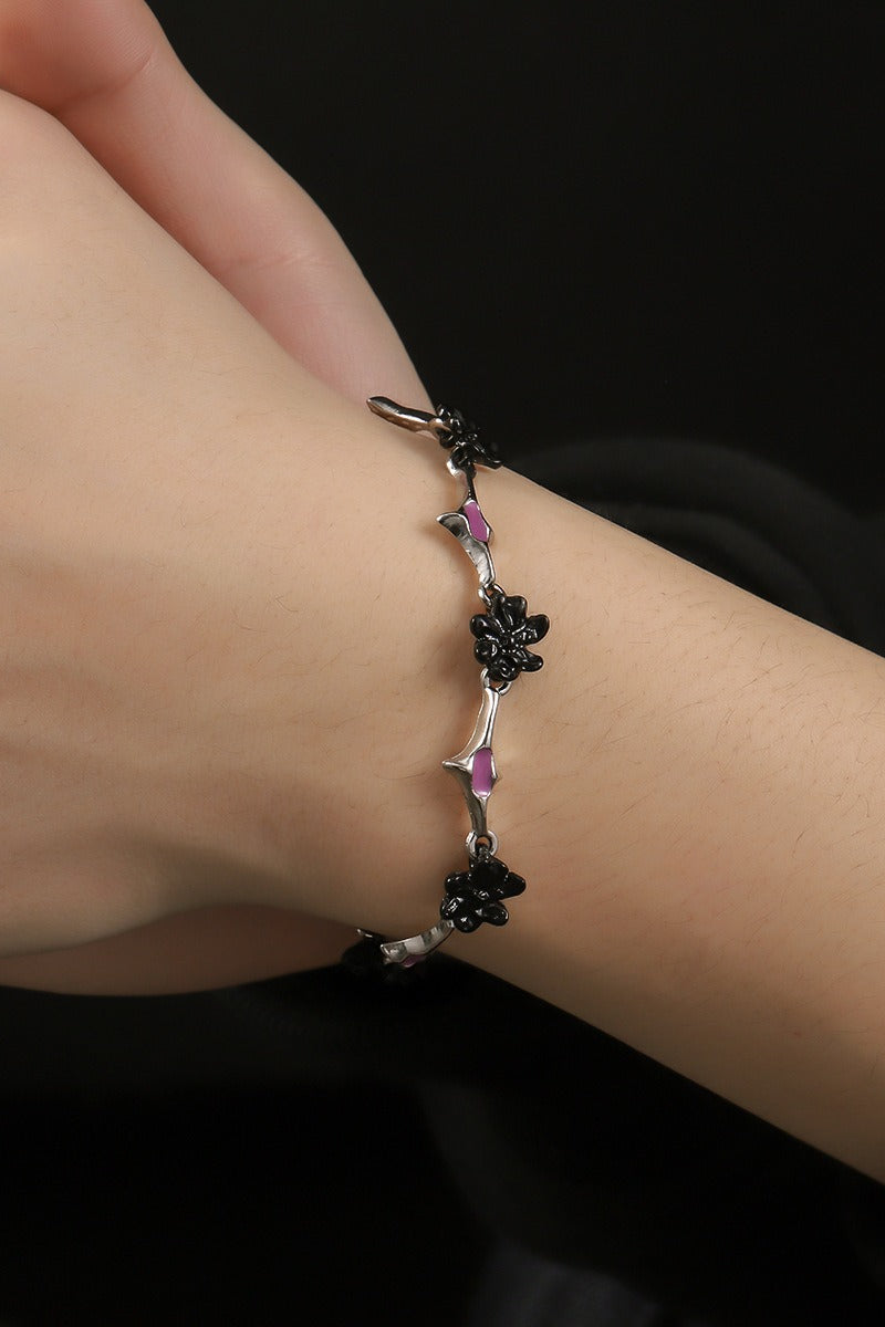 Dark Purple Black Floral Bracelet