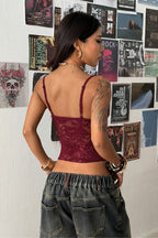 Floral Lace Cropped V Neck Tank Top