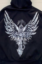 Angel Cross Black Fur Trim Zip Hoodie