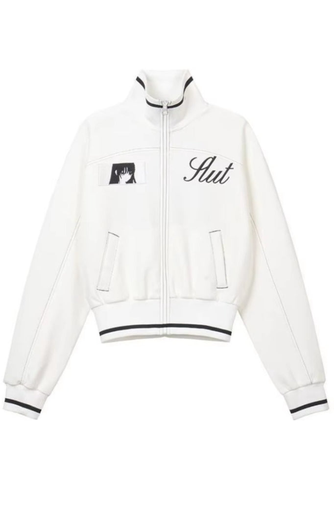 Graphic Cropped Zip Jackets