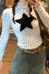 Star Focus Fuzzy Mock Neck Knit Top