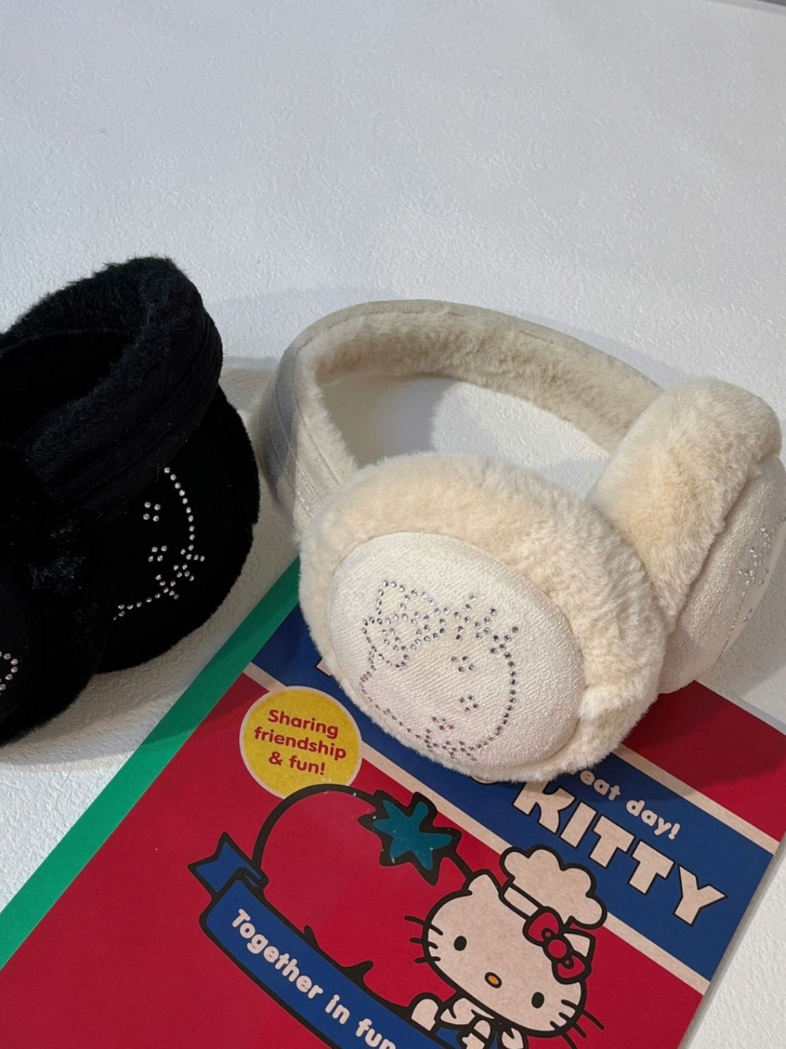 Y2K Cartoon Kitty Black Solid Earmuff Secondary image