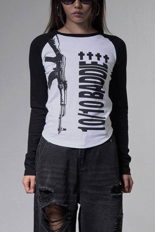 Contrast Raglan Vertical Graphic Sweatshirt