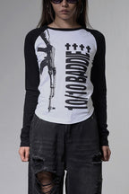 Contrast Raglan Vertical Graphic Sweatshirt