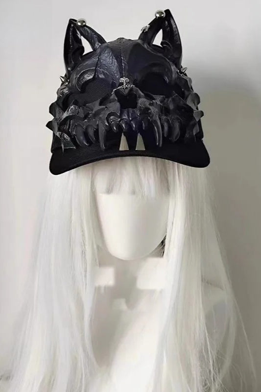 Gothic Wolf Ear Tusk Devil Horn Y2K Punk Hat