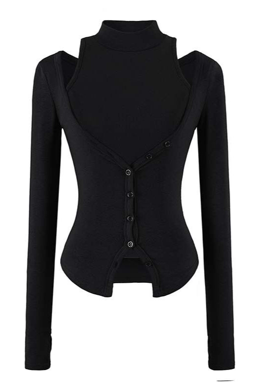 Layered High Neck Button Cardigans