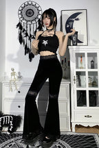 Lace Panel Velvet Flare Pants