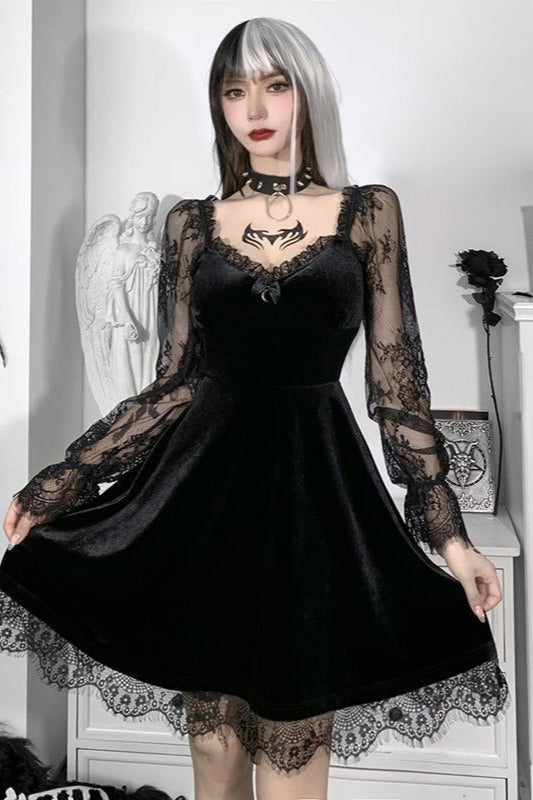 Lace Patchwork Long Sleeve Ruffled Mini Dress Main image