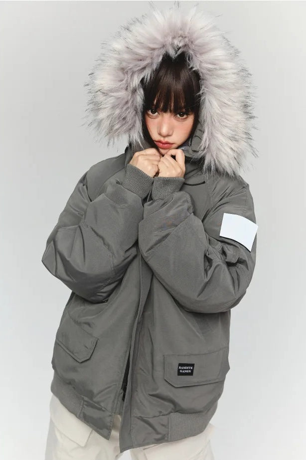 Single-Breasted Casual Hooded Parka Coat Main image