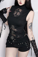 Gothic Cross Cutout Sheer Mesh Top
