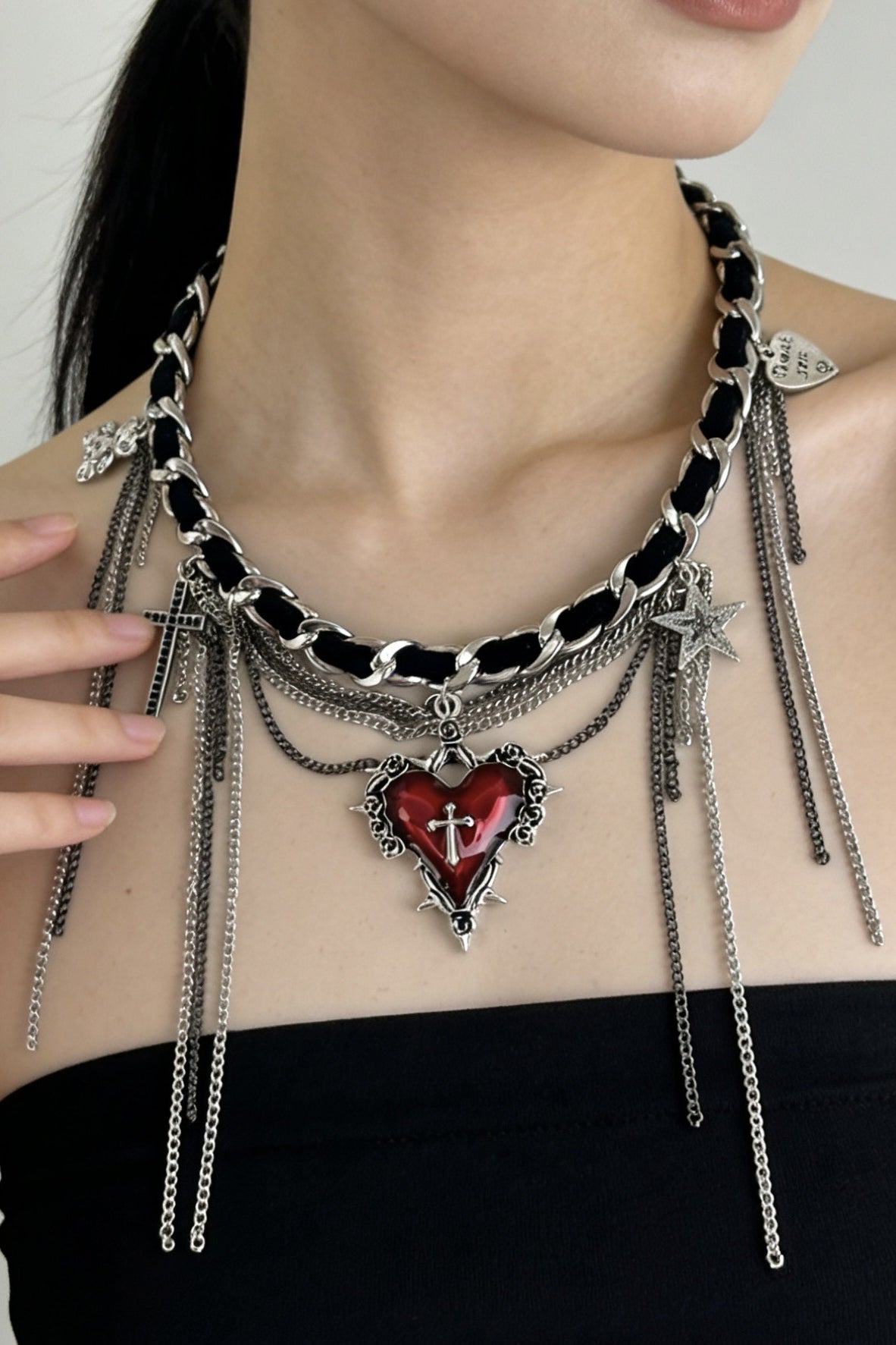 Heart Cross Chain Fringe Necklaces Main image
