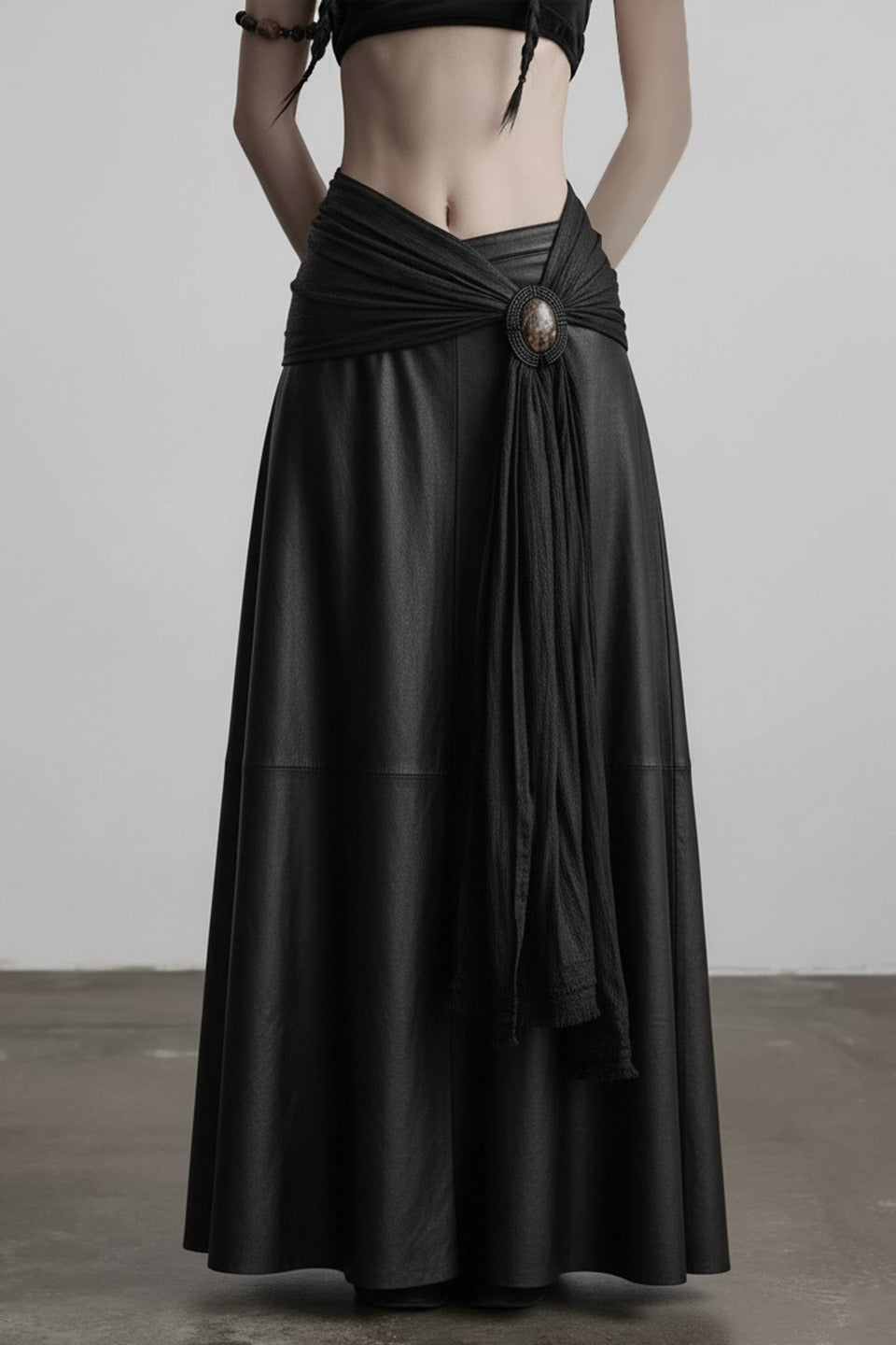 Draped Waist Glossy Maxi Skirts
