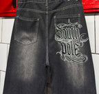 Black Gray Graphic Print Wide Leg Pants