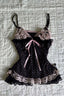 Black Pink Heart Polka Dot Lace Splice Cami