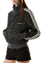 Leopard Print Stripe Sleeve Jackets