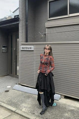 Plaid Mesh Slim Long-sleeve Y2k Knit Top