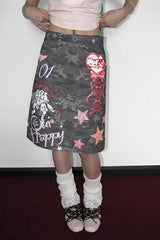 Retro Punk Graffiti Star Slit Skirt