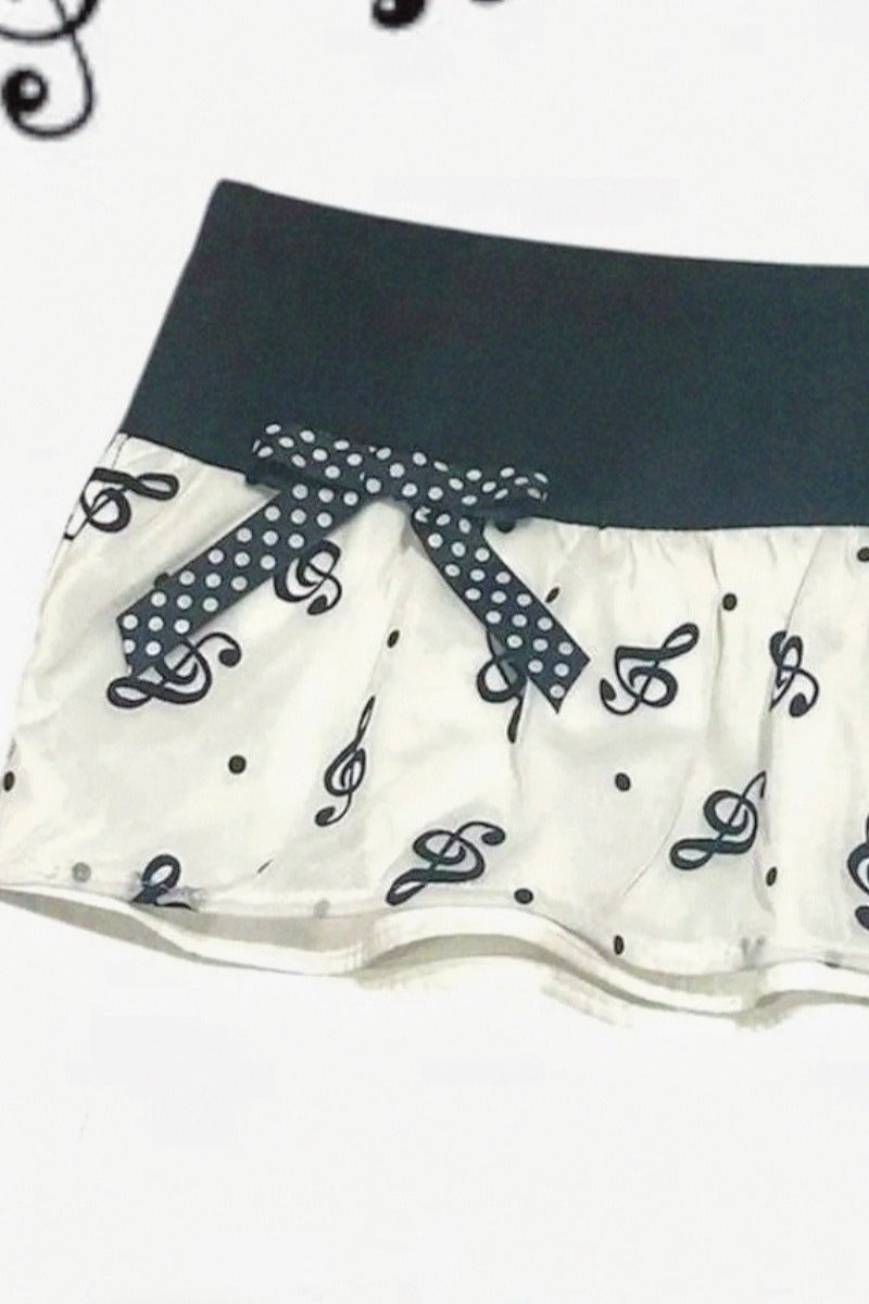 Music Note Print Ruffle Mini Skirt