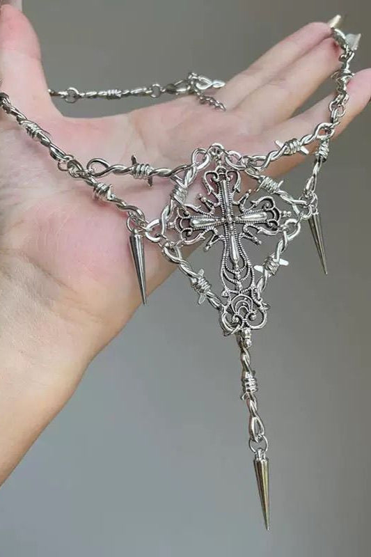 Gothic Thorn Cross Pendant Necklace