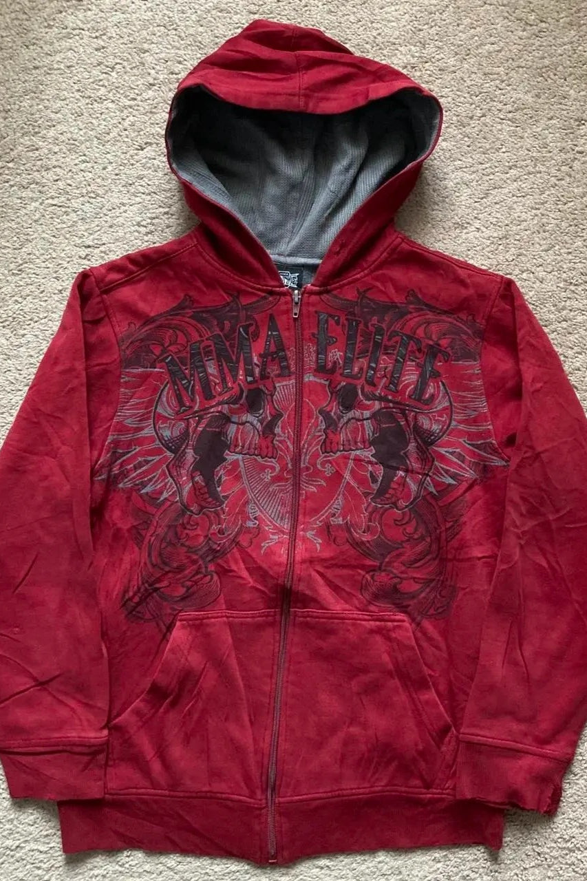 Gothic Printed Fur Collar Oversized Hoodie Main image