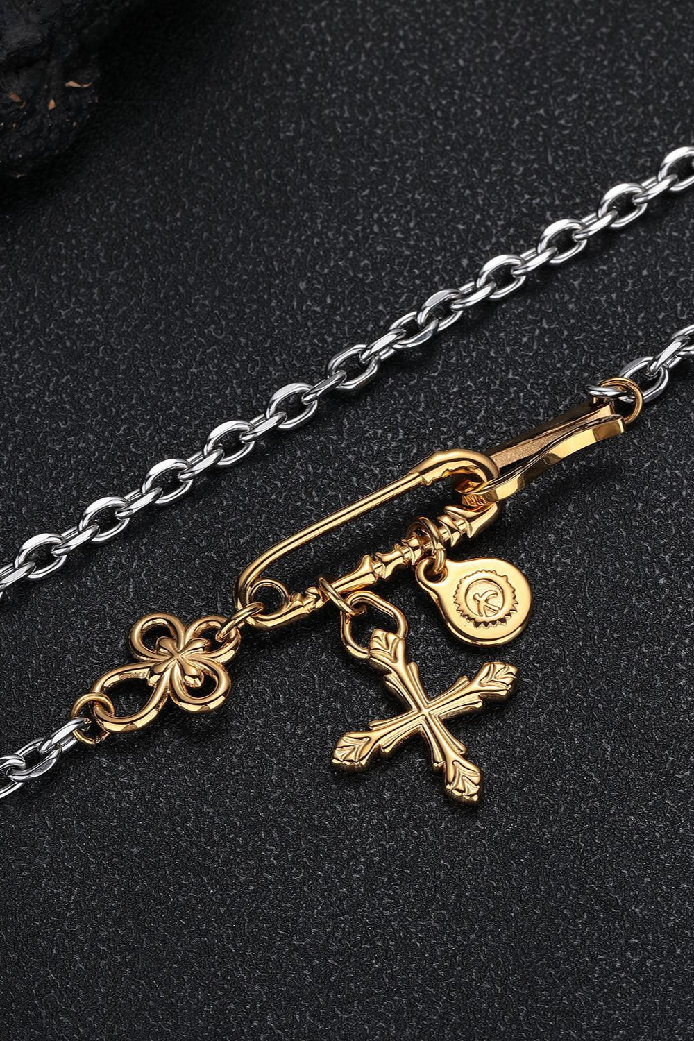 Hip Hop Pin Cross Flower Necklace