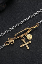 Hip Hop Pin Cross Flower Necklace