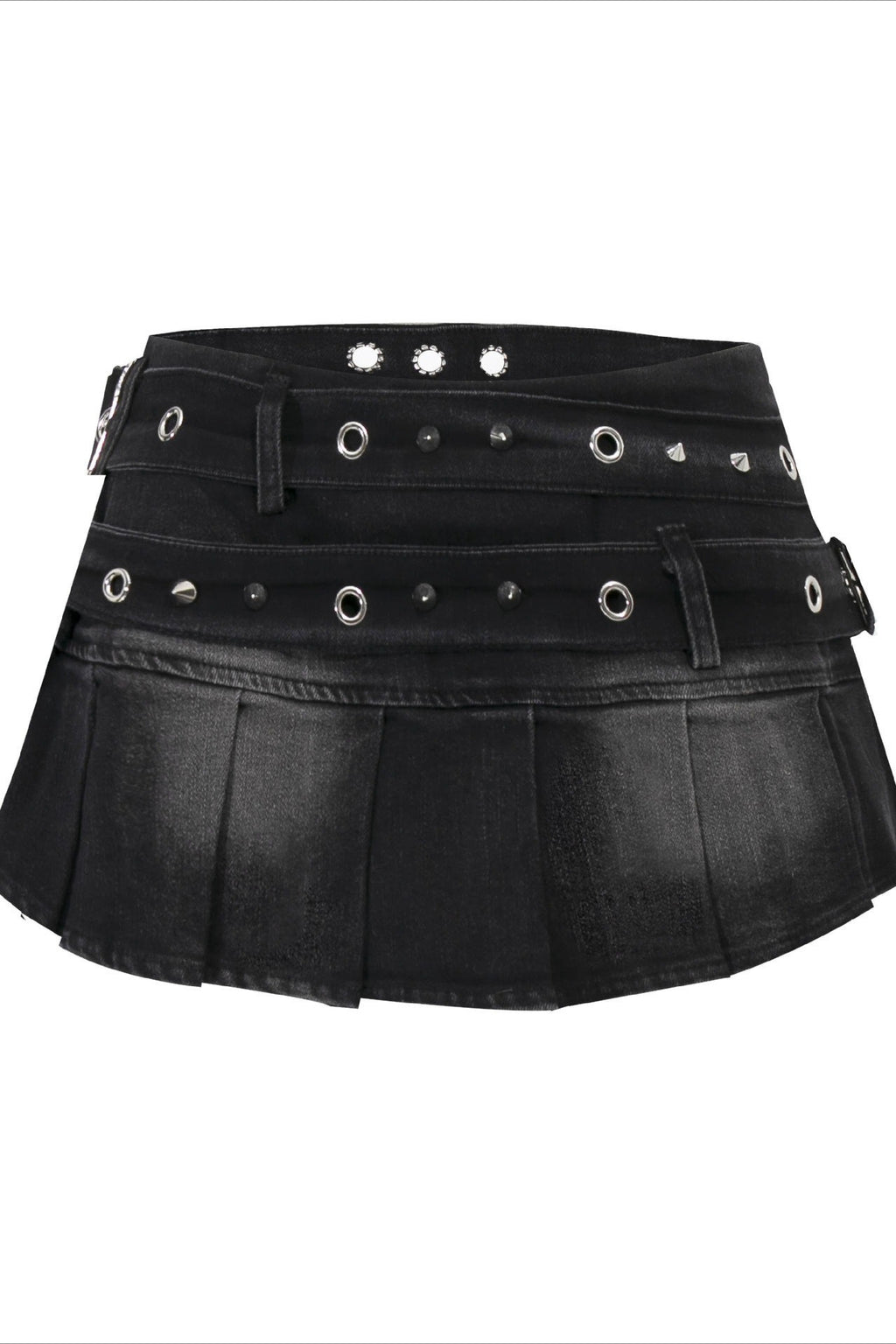 Studded Denim Pleated Mini Skirt