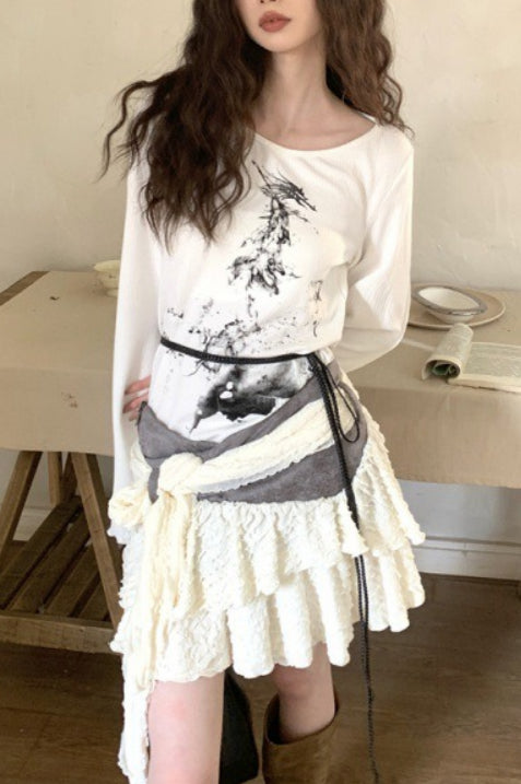Punk Printed Crew Neck Slim Knit Top Secondary image