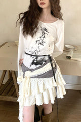 Punk Printed Crew Neck Slim Knit Top