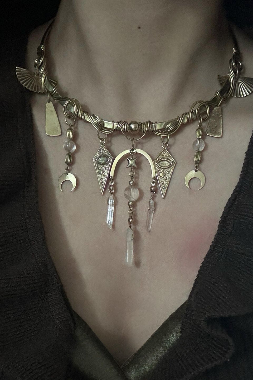 Vintage Moon Star Tassel Choker Necklace