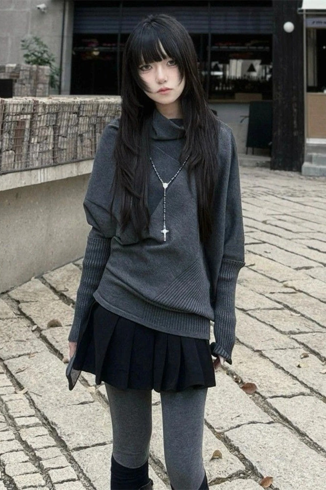 Y2k Vintage Batwing Sleeve Slim Solid Knit Top Main image