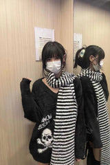 Karrram Gothic Skulls Grunge Y2K Loose Mohair V-neck Sweater
