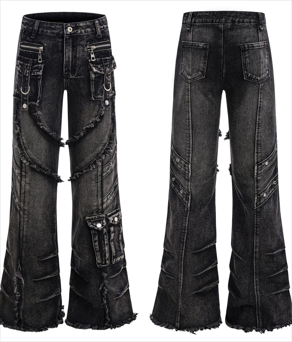 Edgy Design Flared Jeans Pants