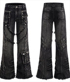 Edgy Design Flared Jeans Pants