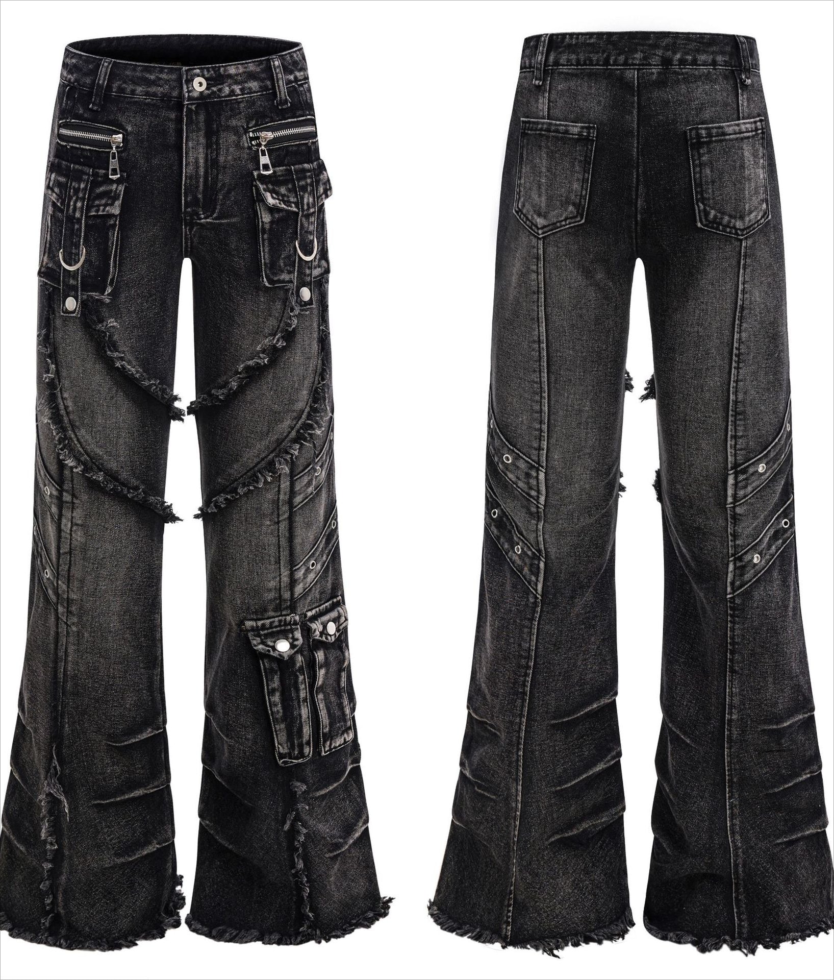 Edgy Design Flared Jeans Pants