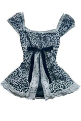 Lace Bow Trim Leopard Print Camis