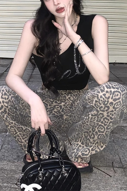 Y2K Letter Rhinestone One Shoulder Camis