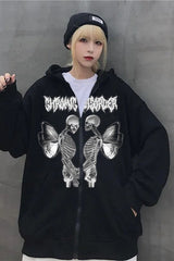 Skull Butterfly Rhinestone Zip Hoodie