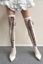 Y2K Lace Fishnet Tie Thin Over Knee Socks