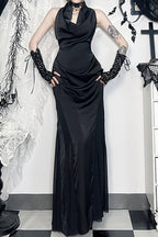 Gothic Halter Cross Backless Maxi Dress