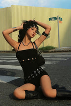 Black Halter Top And High Waist Shorts Set