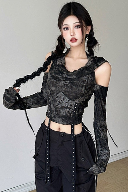 Wasteland Style Distressed Shoulder Hoodie Secondary image