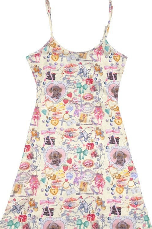 Y2K Puppy Print Vintage Sweet Slip Mini Dress