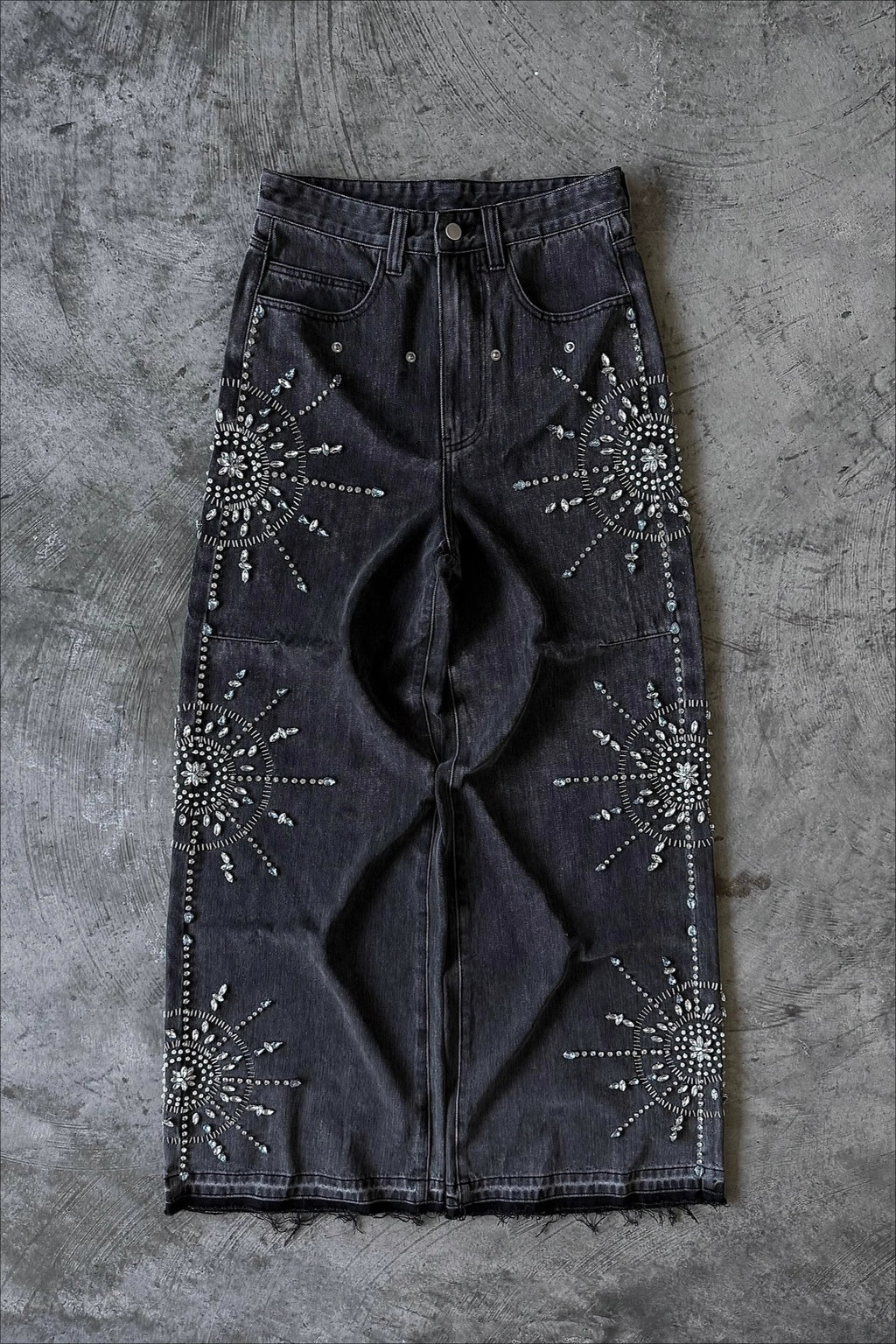 Street Punk Rhinestone Studded Denim Pants