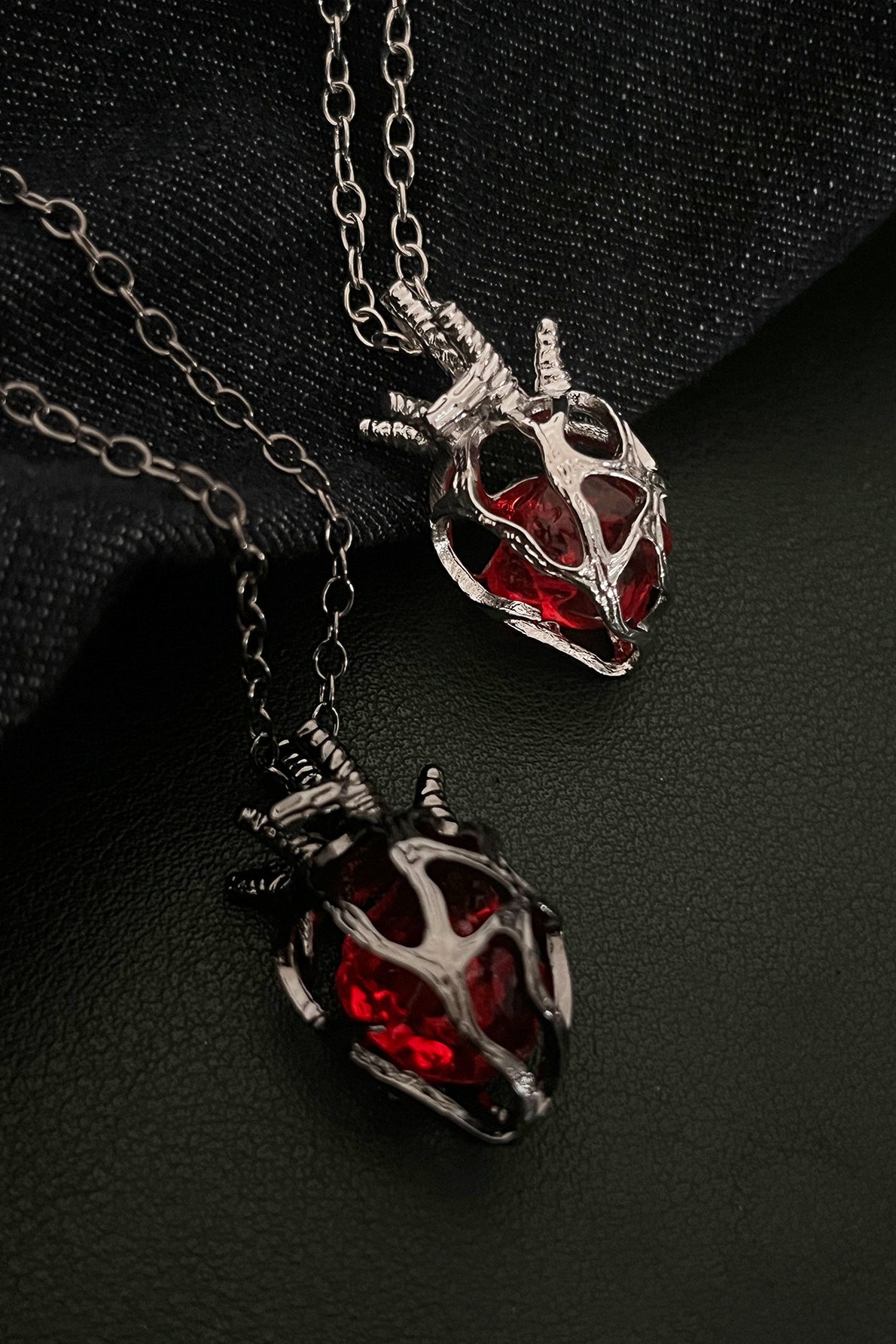Gothic Hollow Heart Glass Pendant Necklace